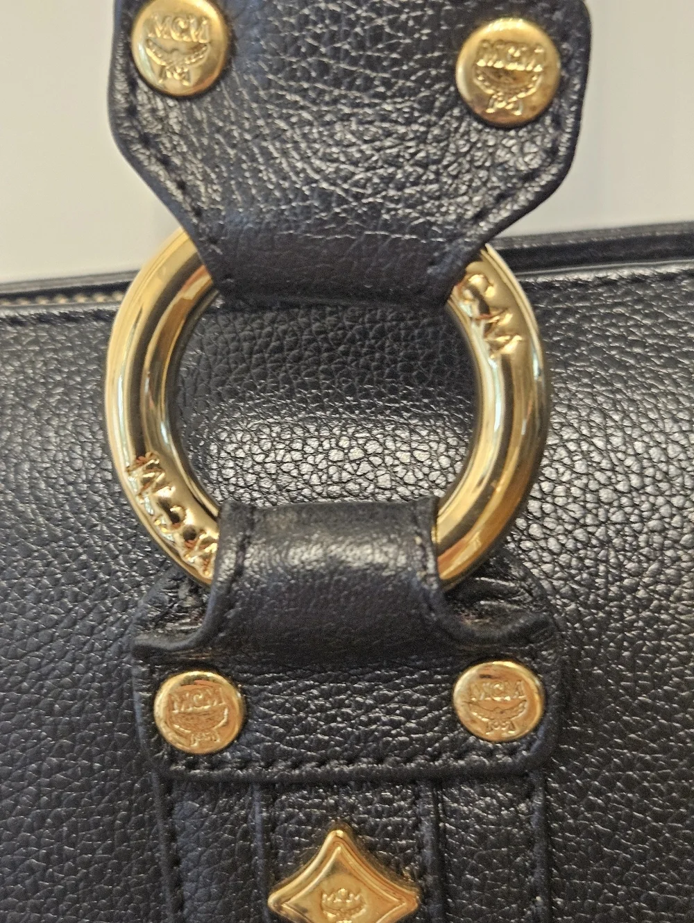 MCM Grained Calfskin Black Leather Shoulder Bag With COA